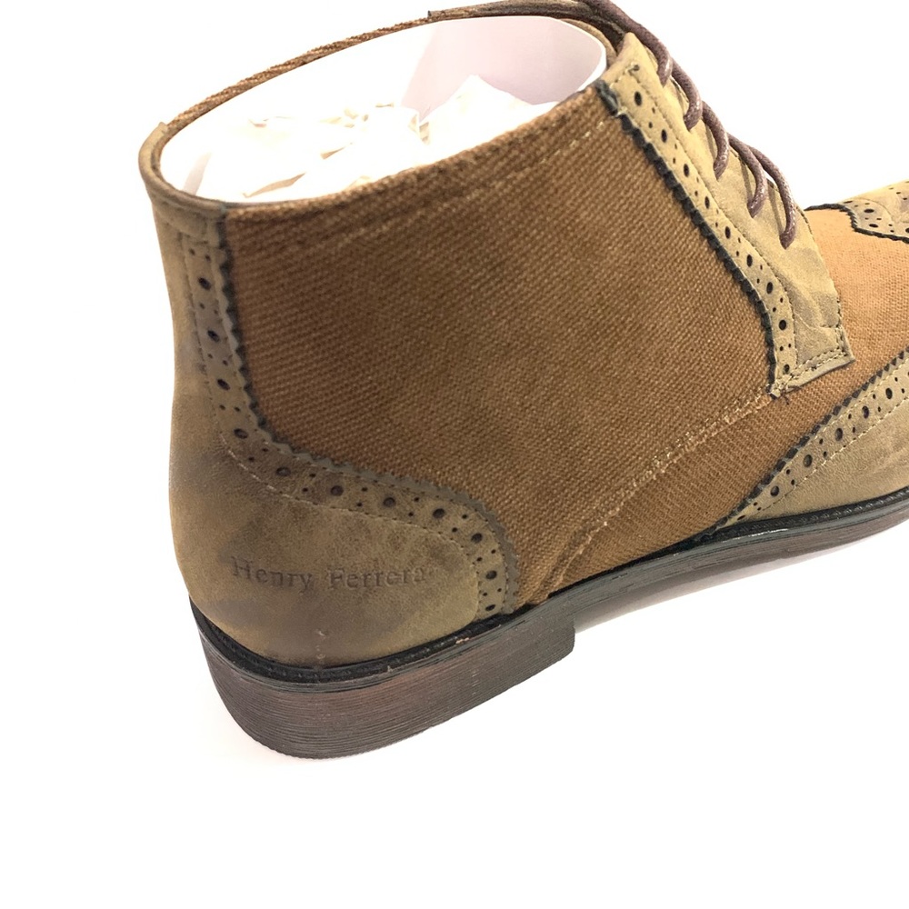 Henry Ferrera Lace Denim Wing Tip Oxford Boots - Picture 3 of 8